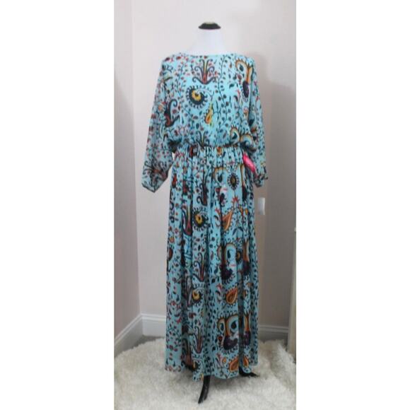 EVA by EVA FRANCO Sz 14 Blue Turquoise Paisley Maxi Boho Dress NWT - Picture 9 of 11